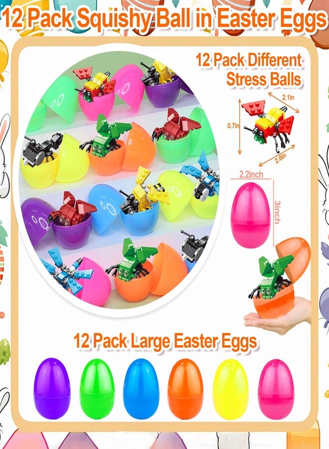 AMENON 12 Pack 3" Large Easter Eggs Filled Stem Building Toys Easter Basket Essential 6 in 1 Transform Insect Building Blocks Basket Stuffers Filler Gifts for Kids Toddlers Boys Girls Eggs Hunt Party Favor - Image 2